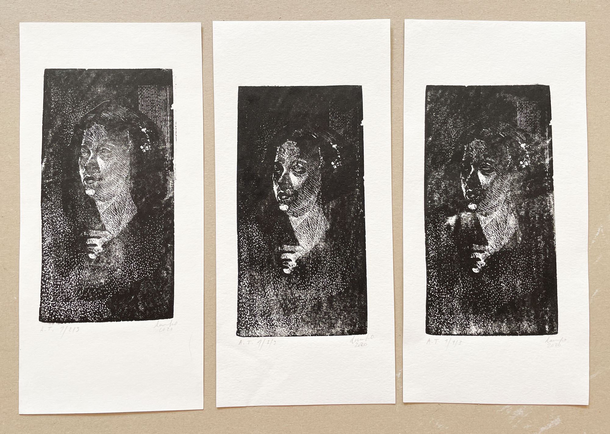Portrait of a Woman — Print from a cement tile., 29,5 × 14 cm, Dan Kovář