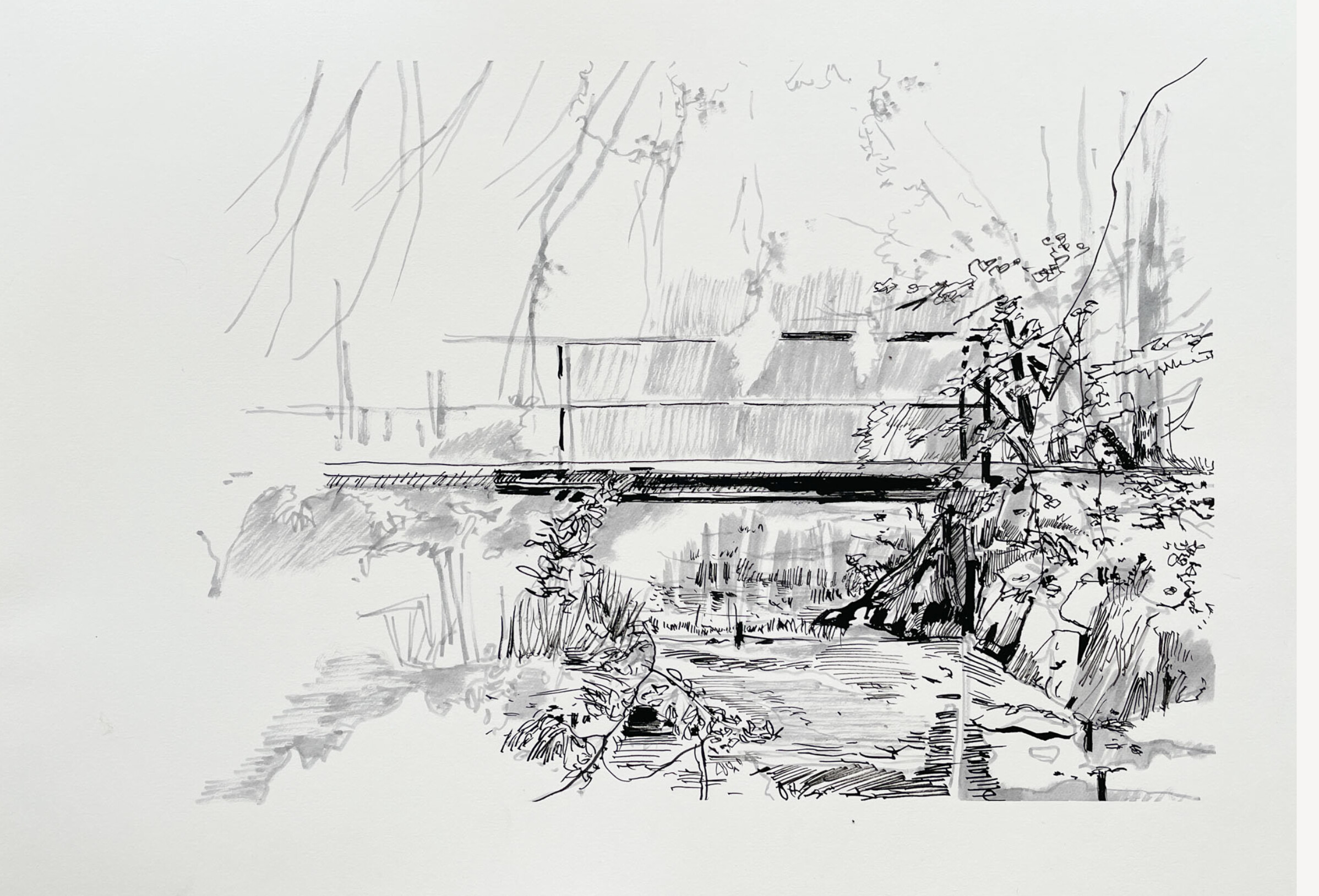 Little Bridge — drawing, 36 × 51 cm, Dan Kovář