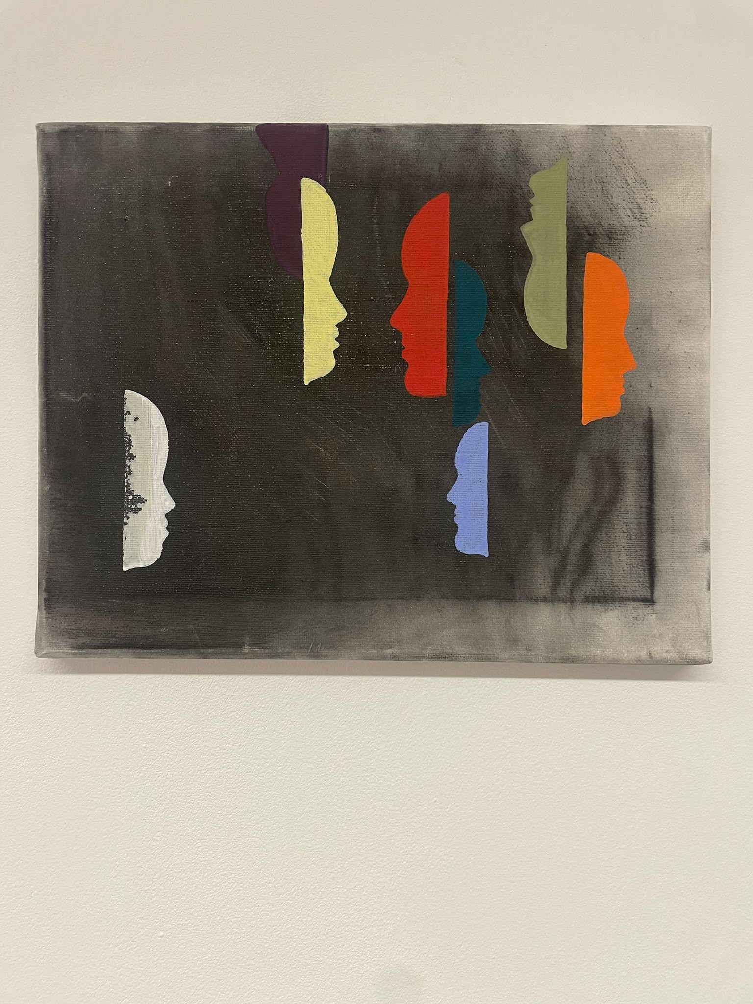 Setkání — Akryl na plátně a uhel, 30 × 25 cm, Dan Kovář