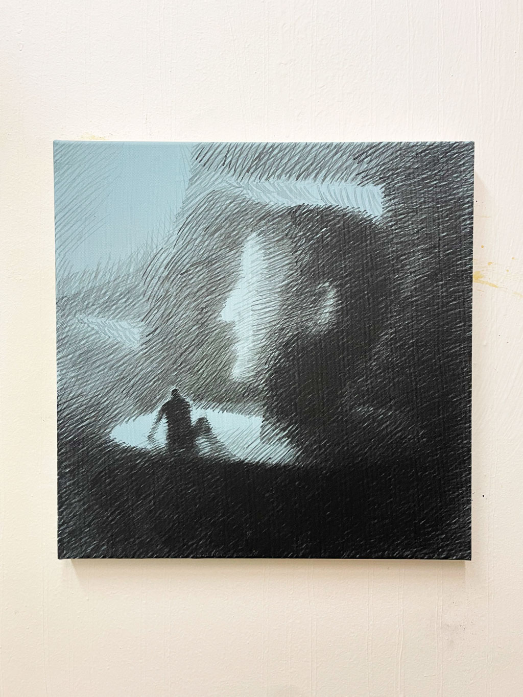 Tajný přítel — akryl na plátně, 35 × 35 cm, Dan Kovář