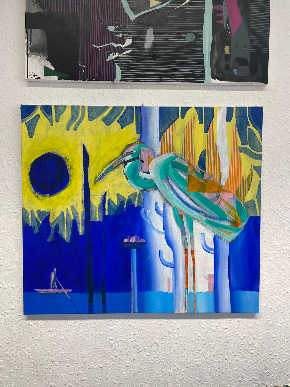 Bajka o volavce — akryl na plátně, 80 × 70 cm, Dan Kovář
