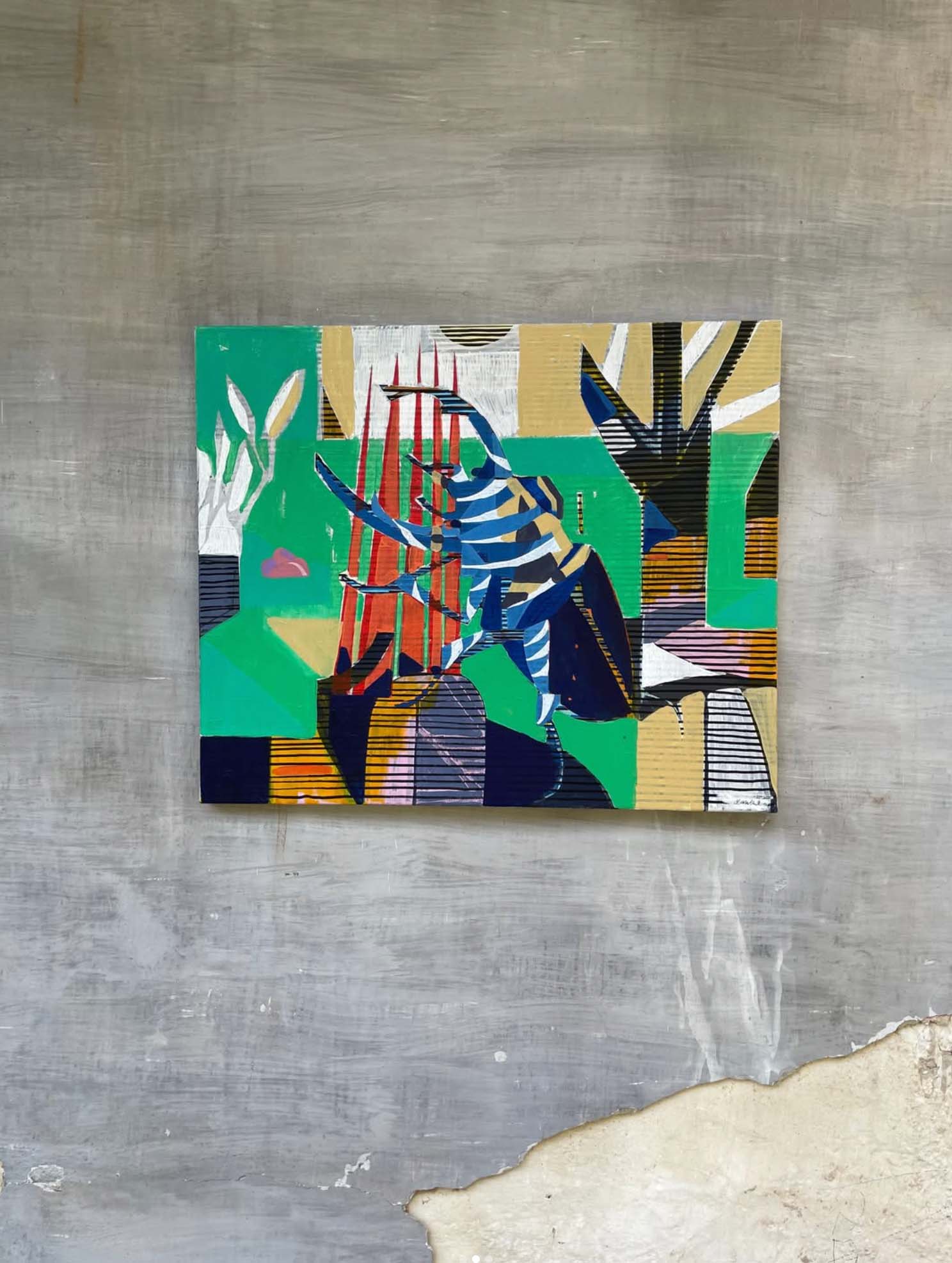 Žvýkačka v zahradě — akryl na plátně, 50 × 60 cm, Dan Kovář